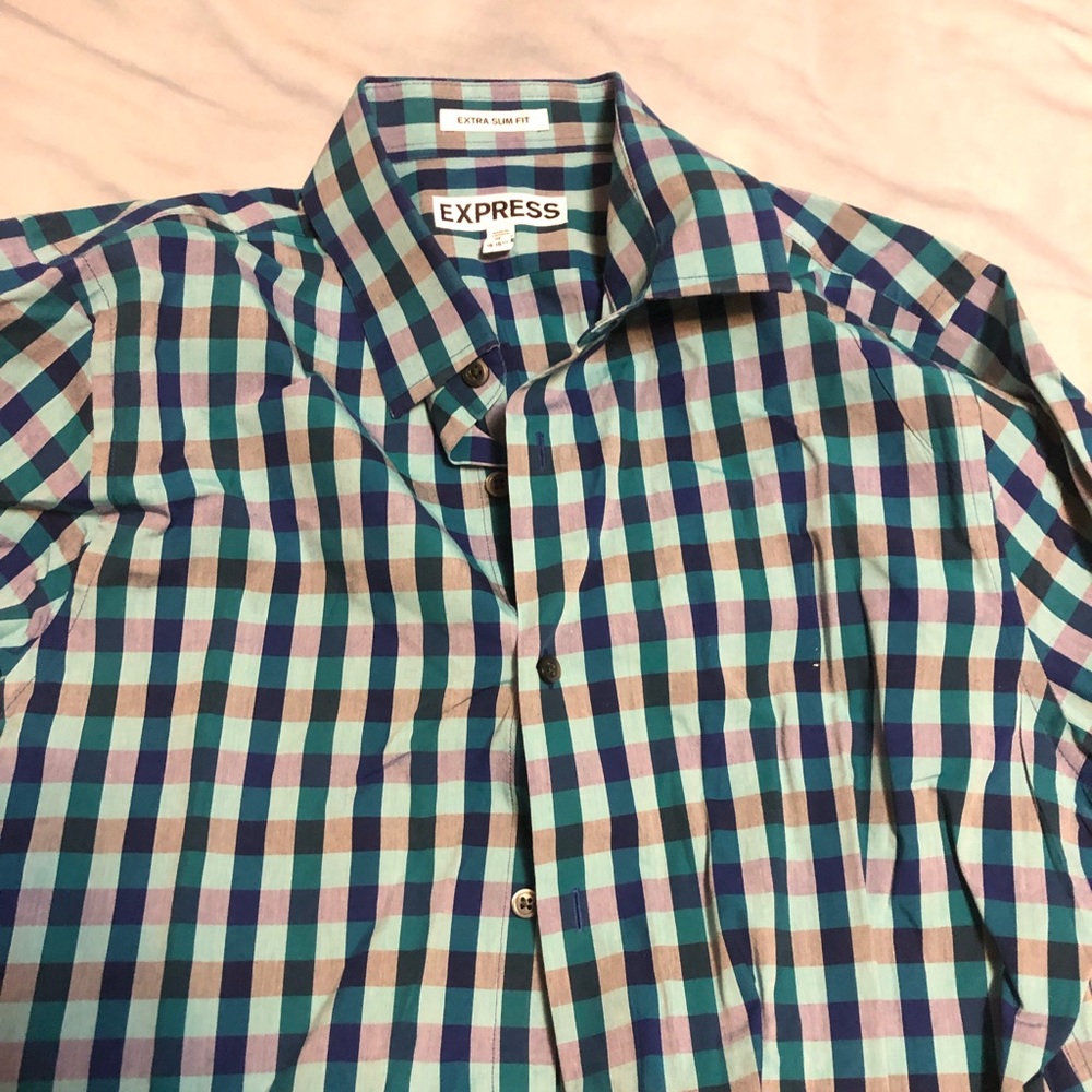 Express men’s M blue plaid slim fit shirt